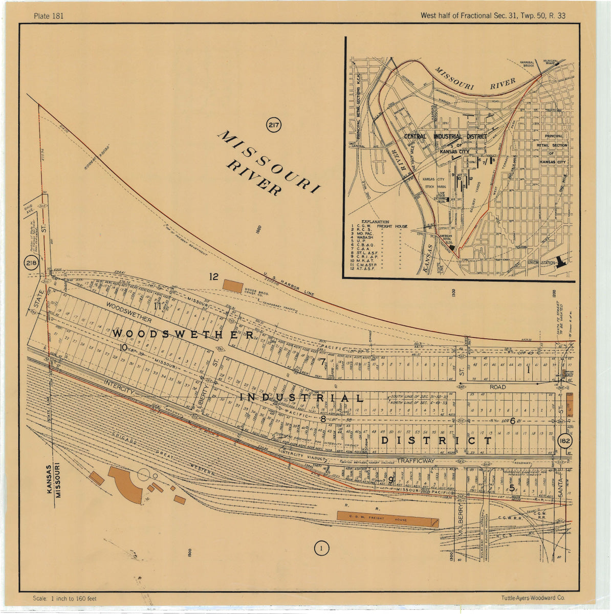 Kansas City 1925 Neighborhood Map Plate 181 Woodswether Industrial Gallup Map