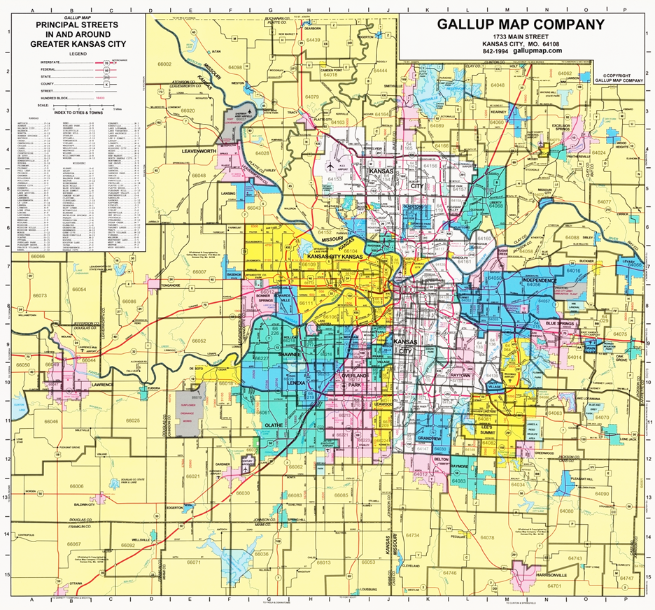 zip code map of kansas city mo Kansas City Principal Streets And Zip Codes Map Gallup Map zip code map of kansas city mo