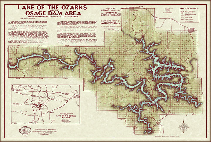 lake of the ozarks map Lake Of The Ozarks Original Map With Cove Names And Mile Markers