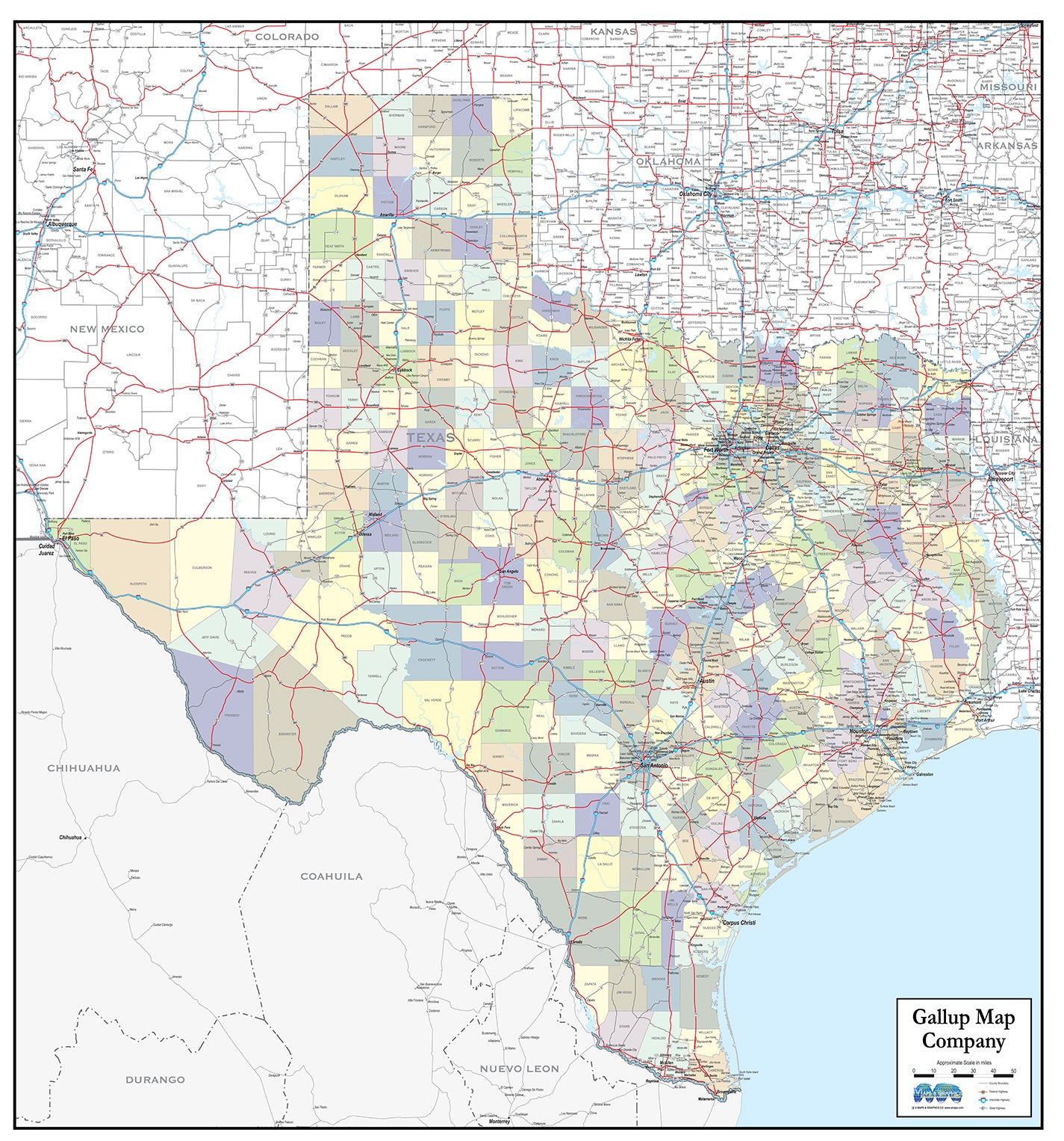 Texas Map With Counties And Highways Texas Laminated Wall Map County and Town map With Highways 