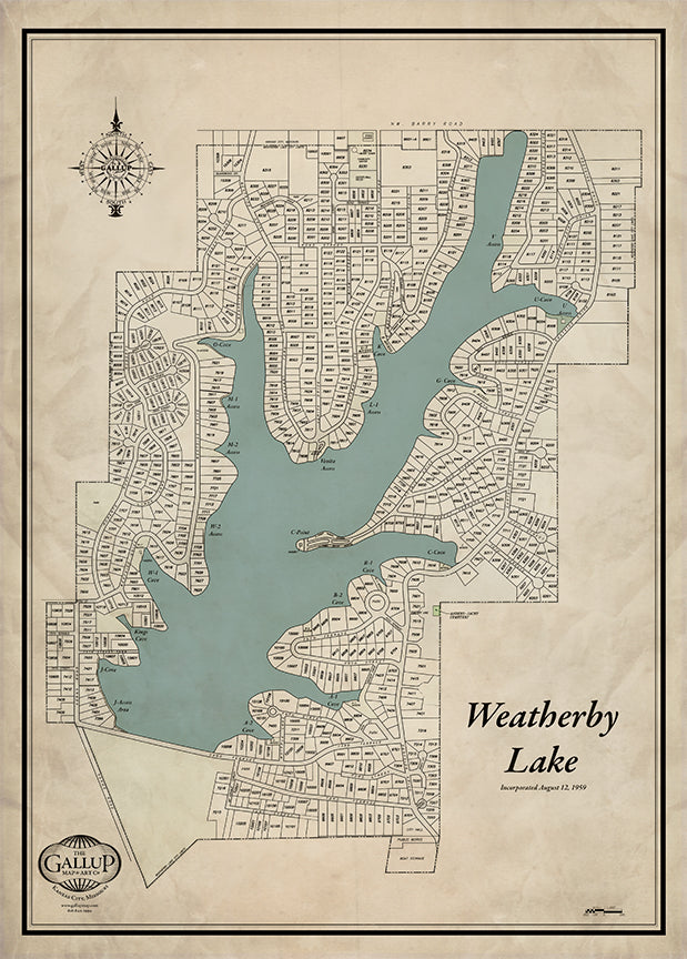 Weatherby Lake Old West Style Map Gallup Map