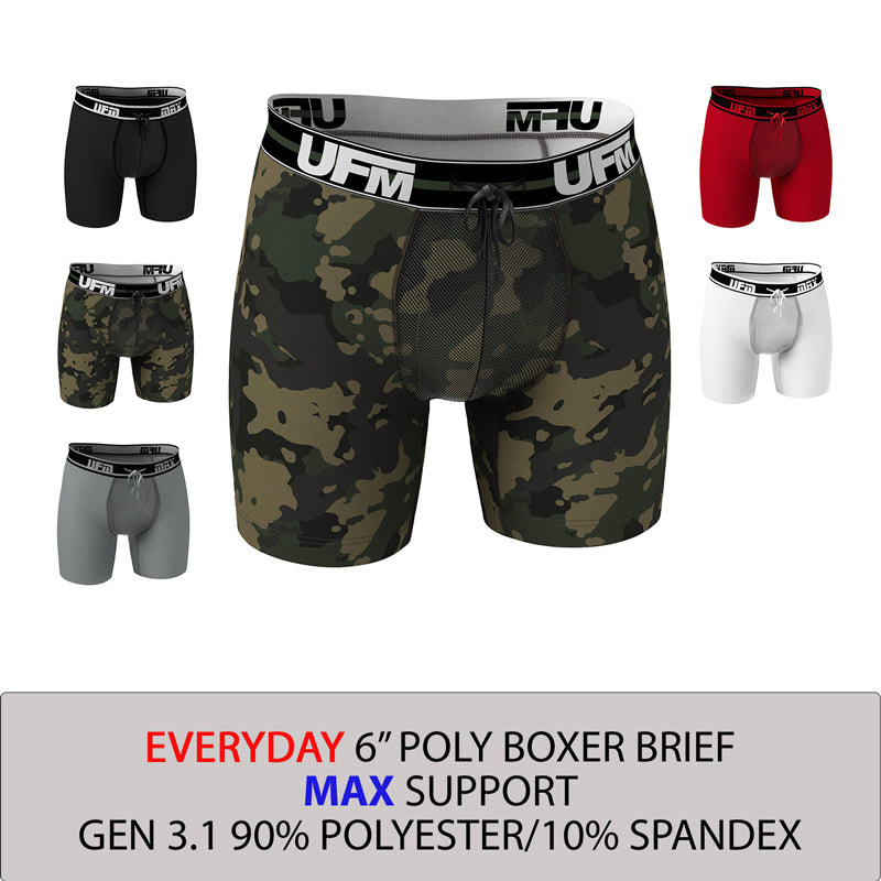 MAX Support 6 inch Boxer Briefs Polyester Gen 3.1 Available in Black, Camo,  Gray, Red & White