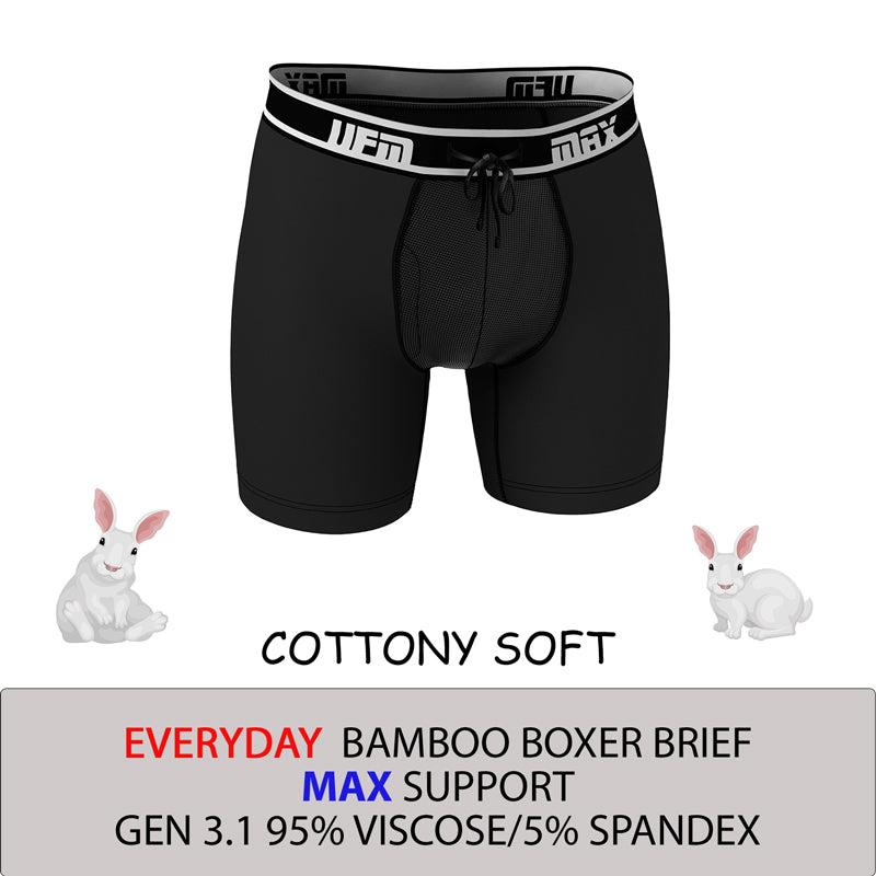 MAX Support 6 Inch Boxer Briefs Bamboo Gen 3.1 Available in Black
