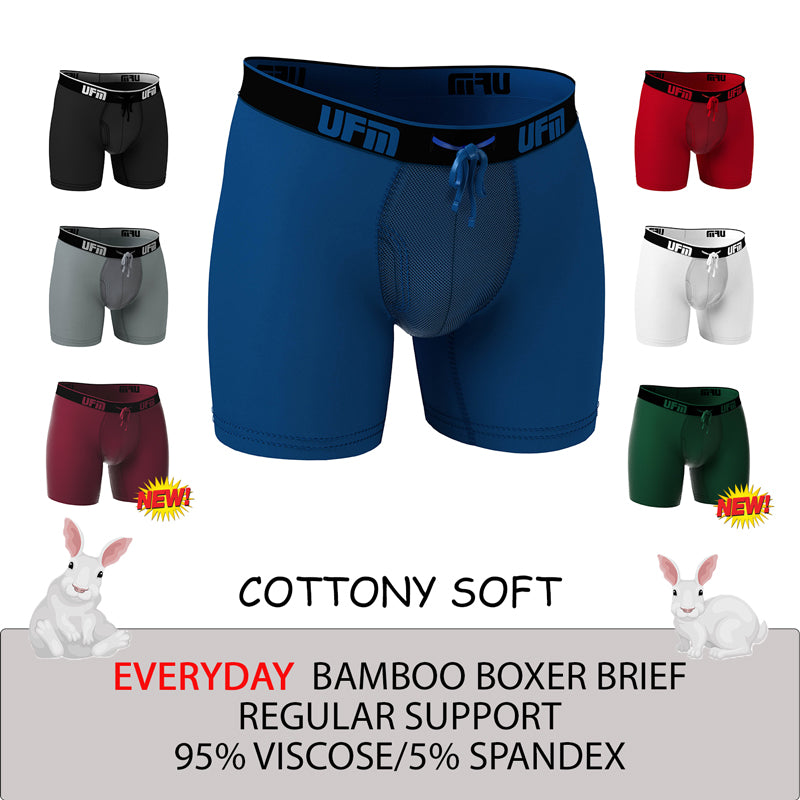 UFM Mens Underwear, 6 Inch Inseam Poly-Spandex Mens Boxer Briefs,  Adjustable REG Support Pouch Mens Boxers, 36-38(L) Waist, Gray