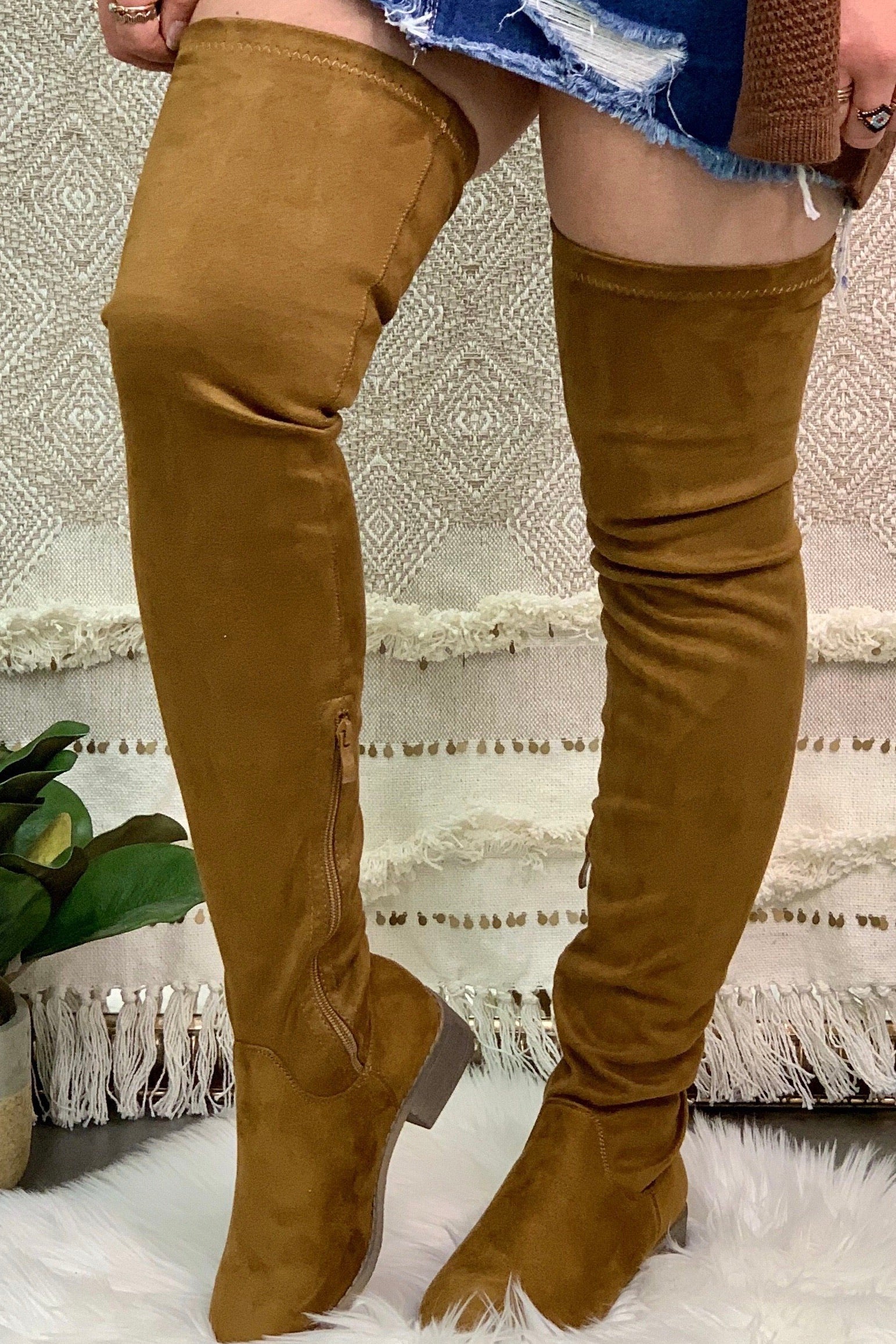 thigh high beige boots