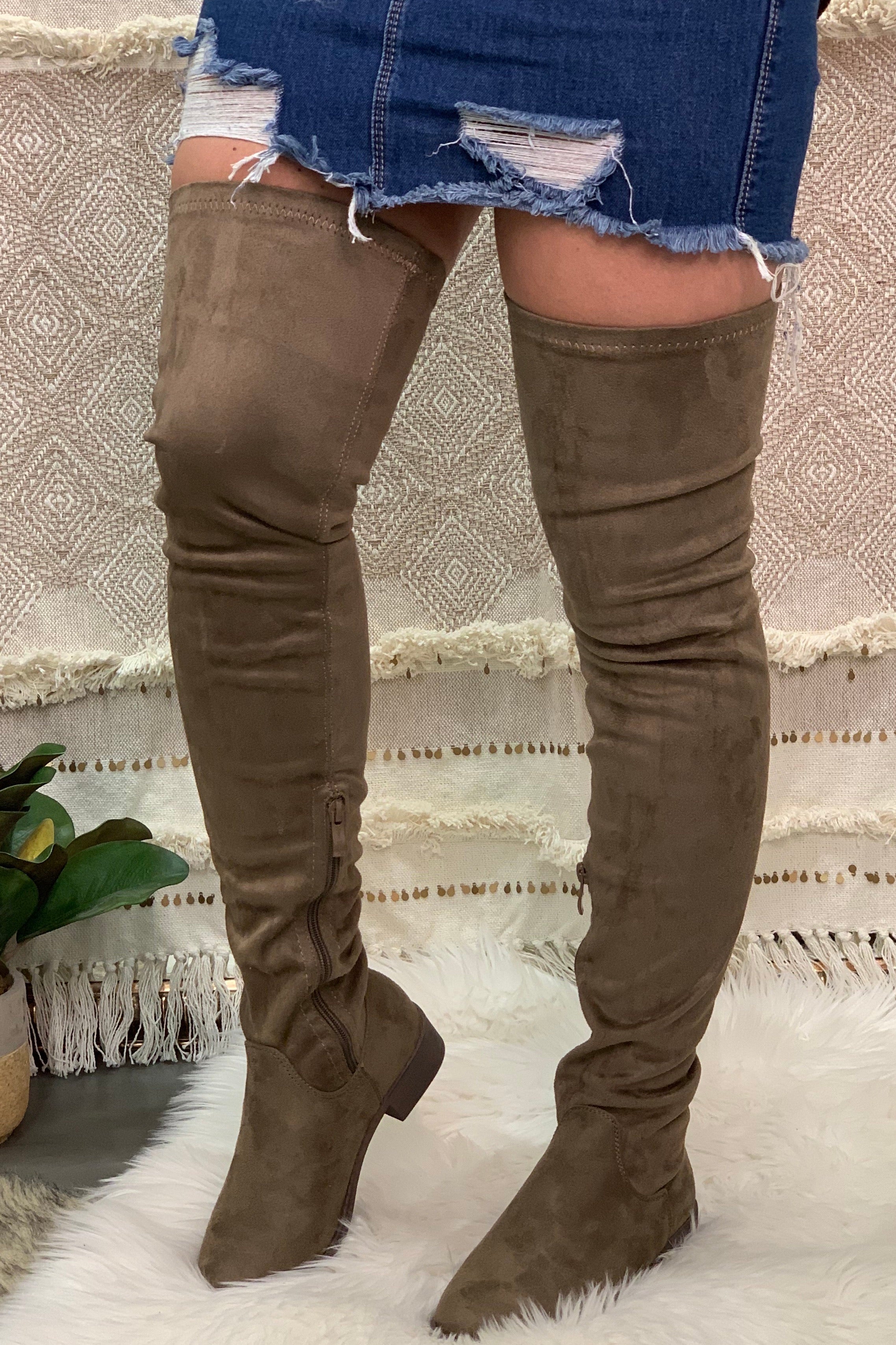 Dare To Dream Thigh High Boots {Taupe 