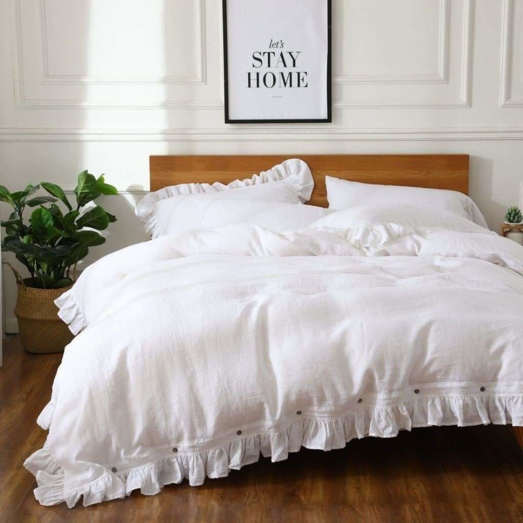 Flaxlinens Com Belgian Linen 6 Piece Ruffled Duvet Cover Sheet