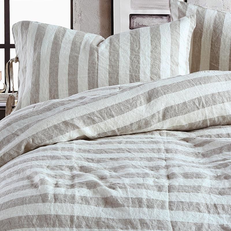 Striped Chambray Linen Duvet Cover 3 Piece Set With Tyes In 15