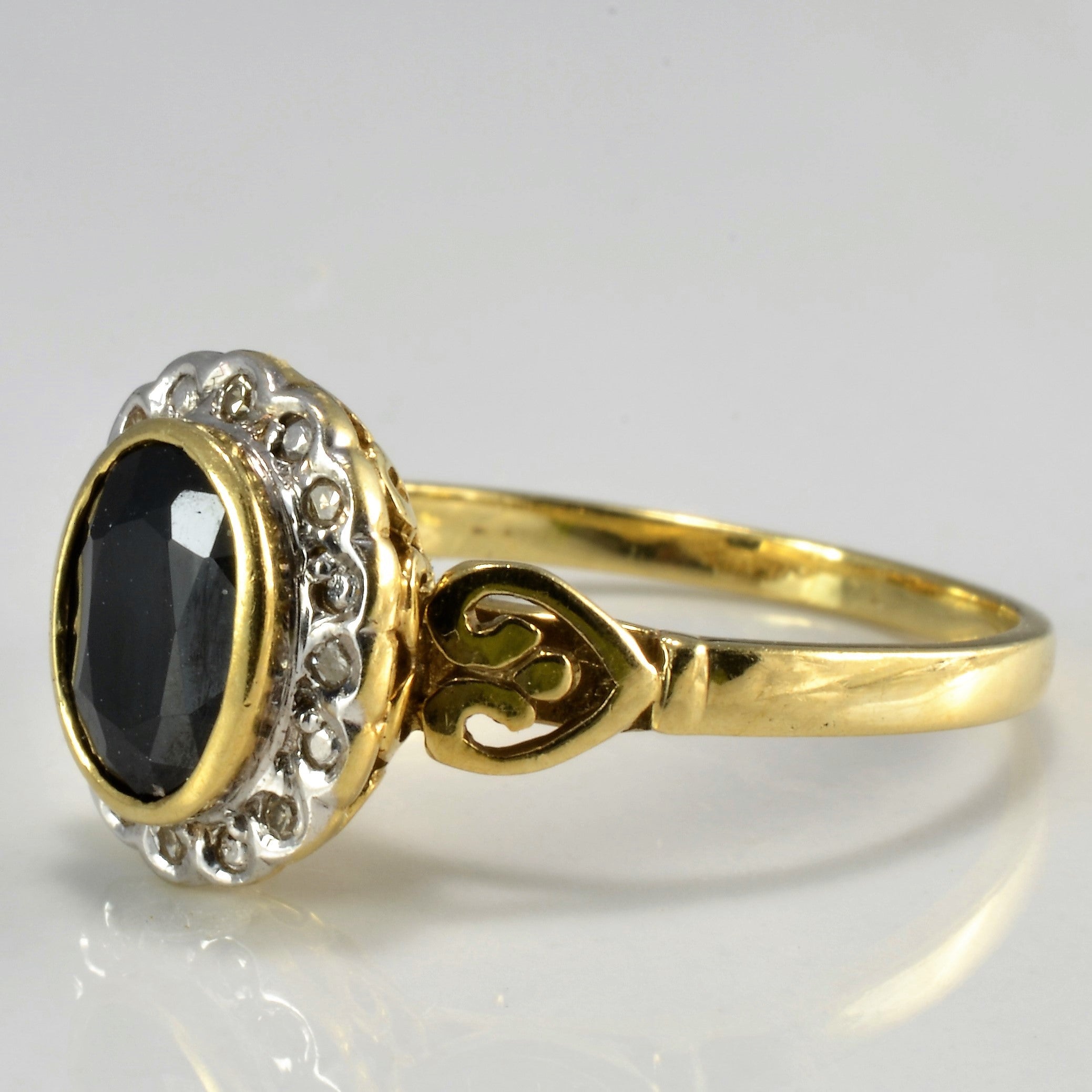Bezel Set Sapphire & Diamond Halo Ring | 0.08 ctw, SZ 8.25 | – 100 Ways