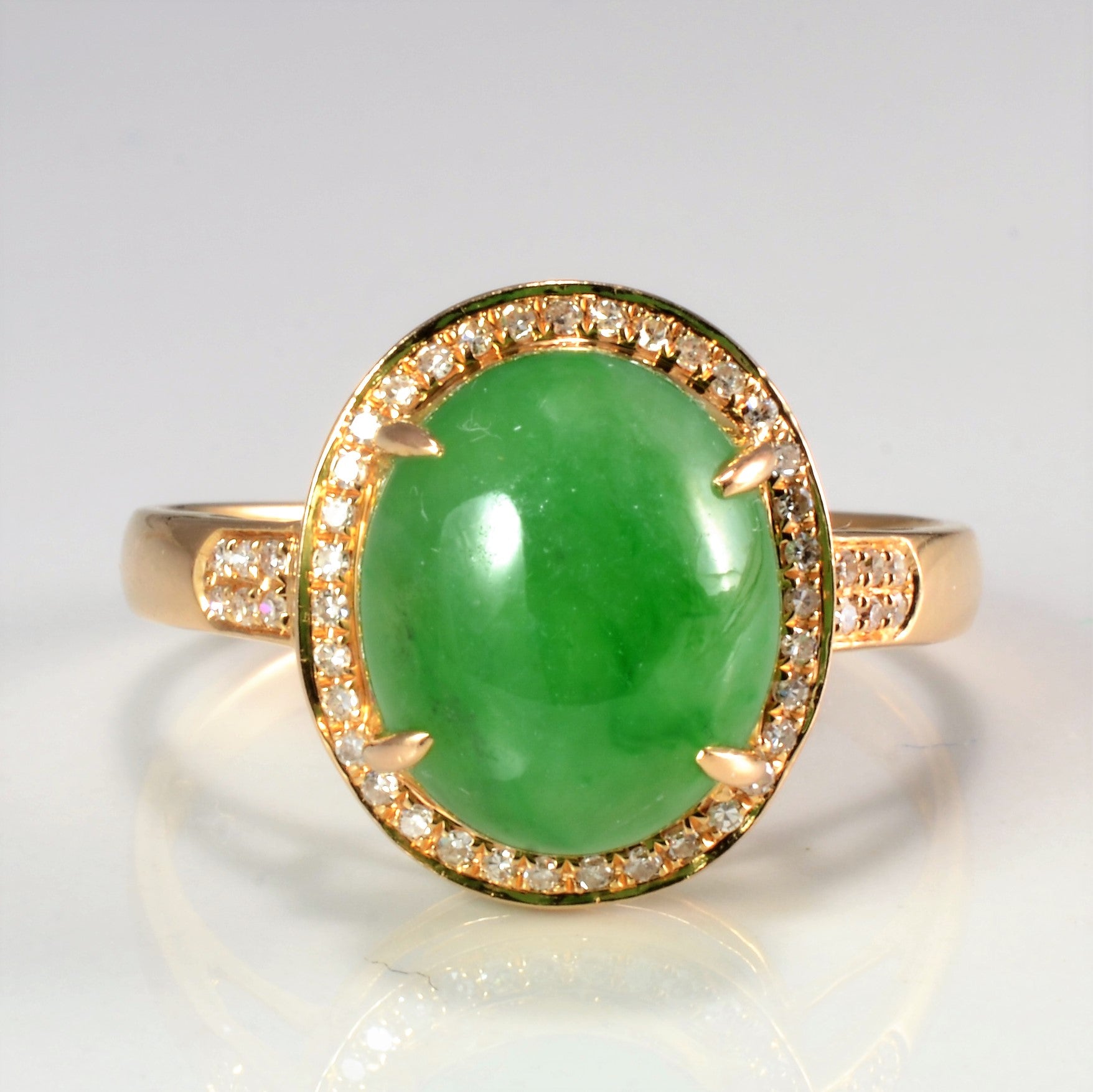 Jade & Diamond Ladies Halo Ring 0.15 ctw, SZ 9 100 Ways