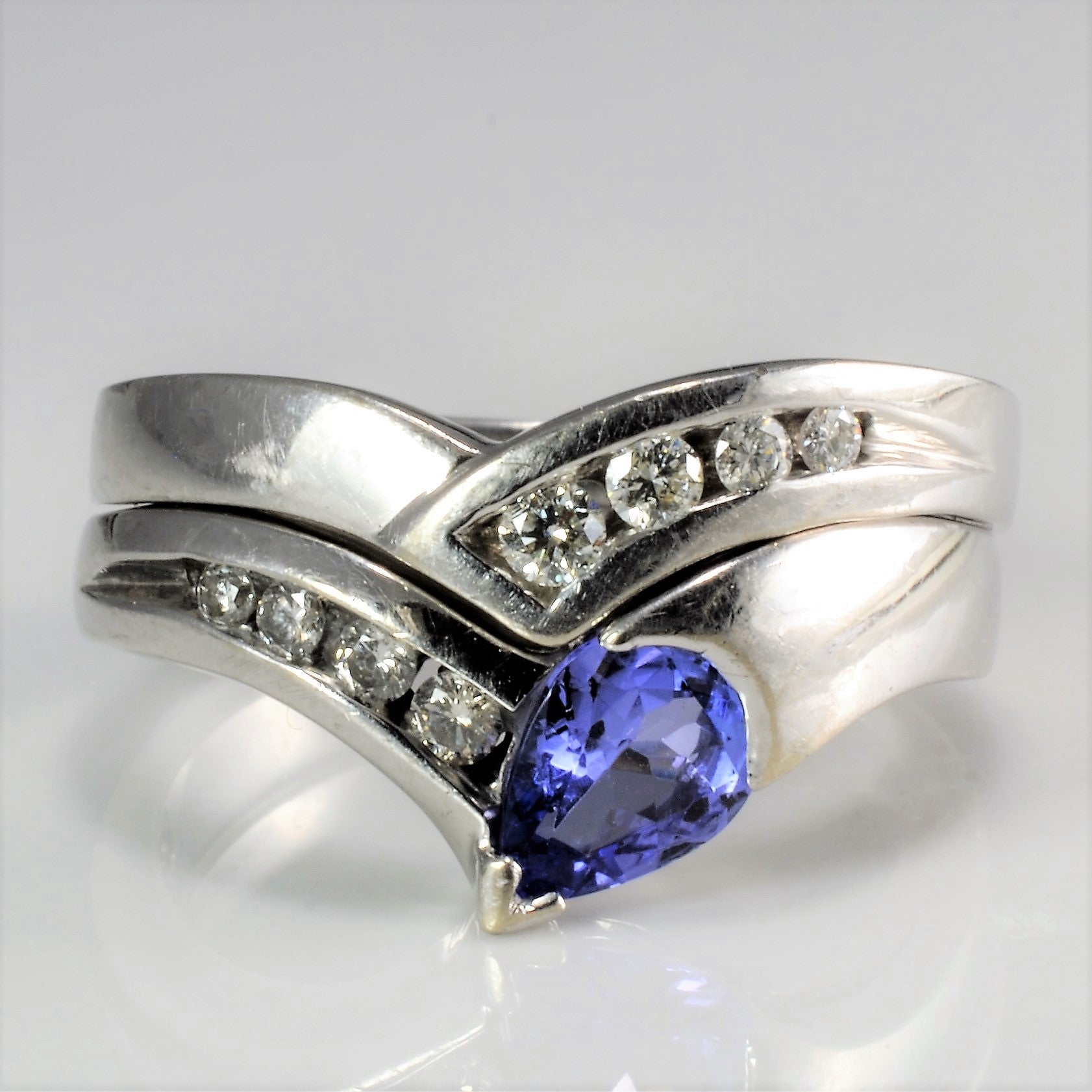 Chevron Tanzanite & Channel Diamond Wedding Ring Set 0