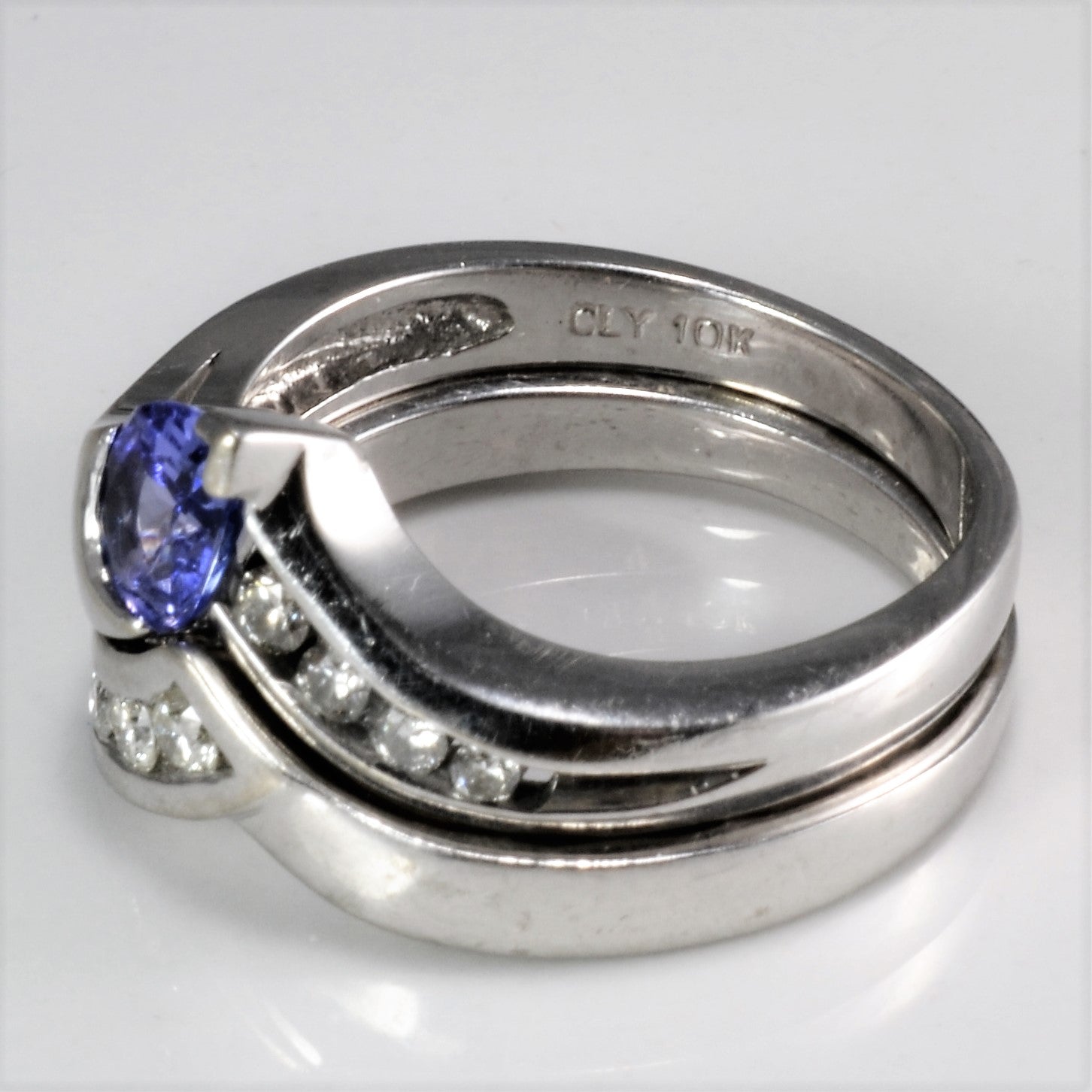 Chevron Tanzanite & Channel Diamond Wedding Ring Set 0