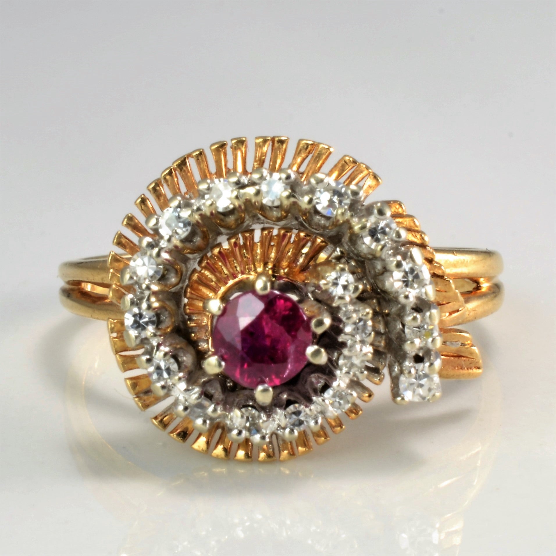 Swirl Pave Diamond & Ruby Textured Ring | 0.20 ctw, SZ 9 | – 100 Ways