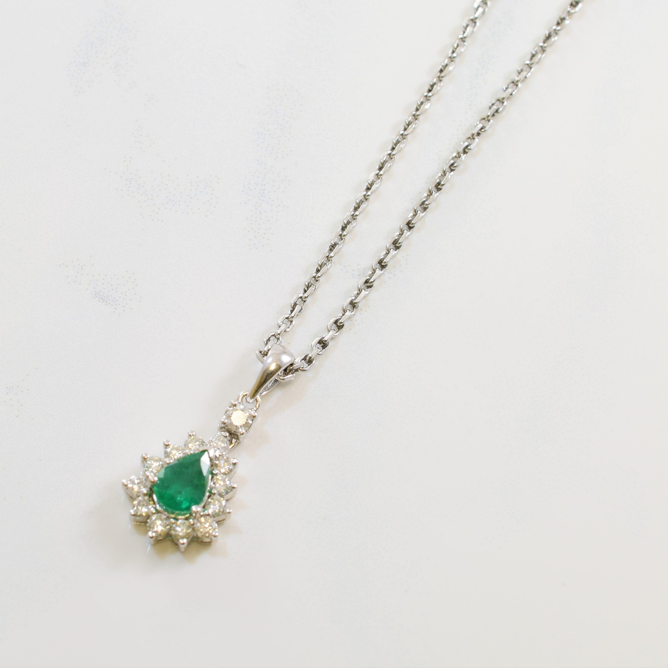 Pear Cut Emerald Halo Necklace | 0.40ctw, 0.75ct | 17