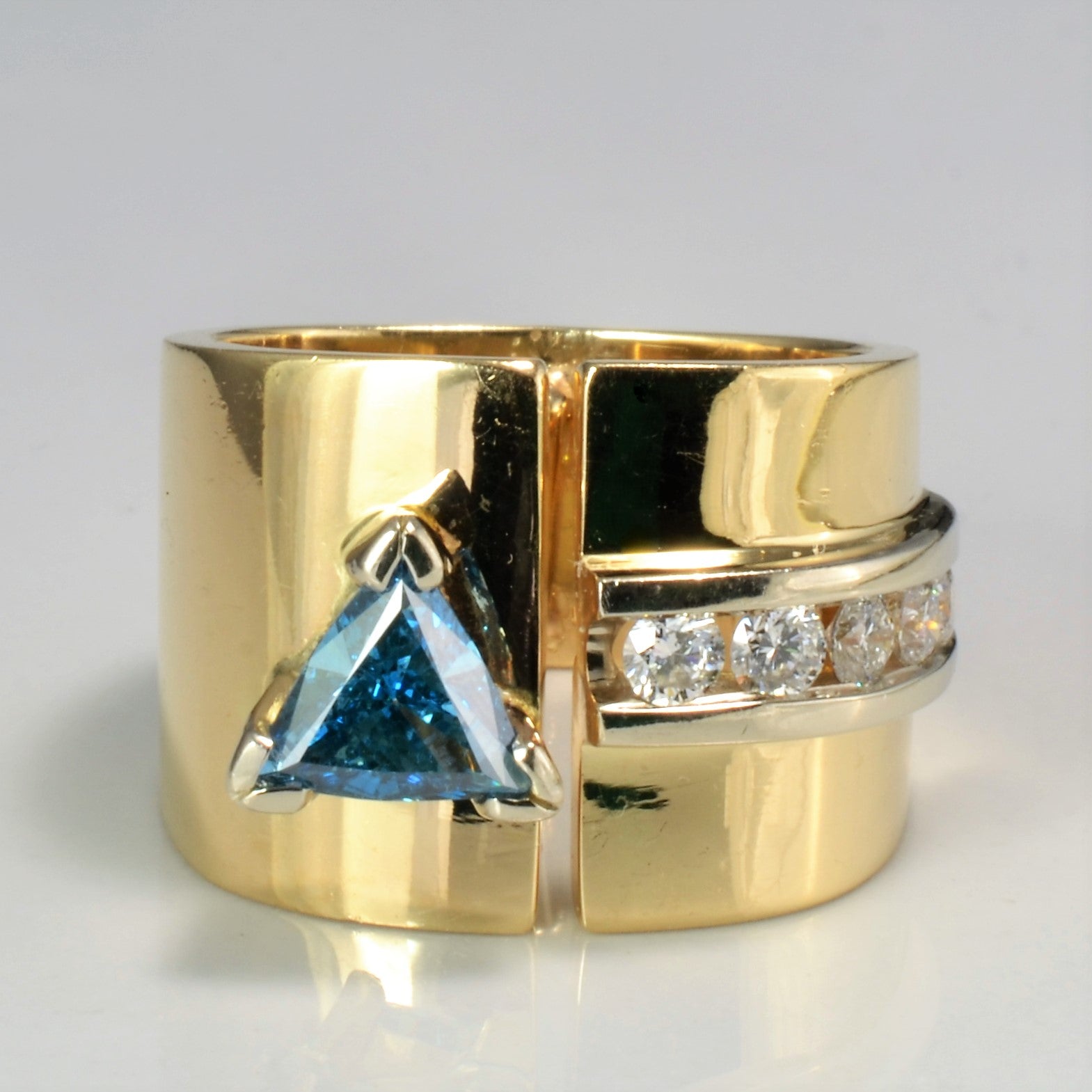 Trillion Cut Blue Diamond Ring | 1.30ctw | SZ 9.5 | — 100 Ways