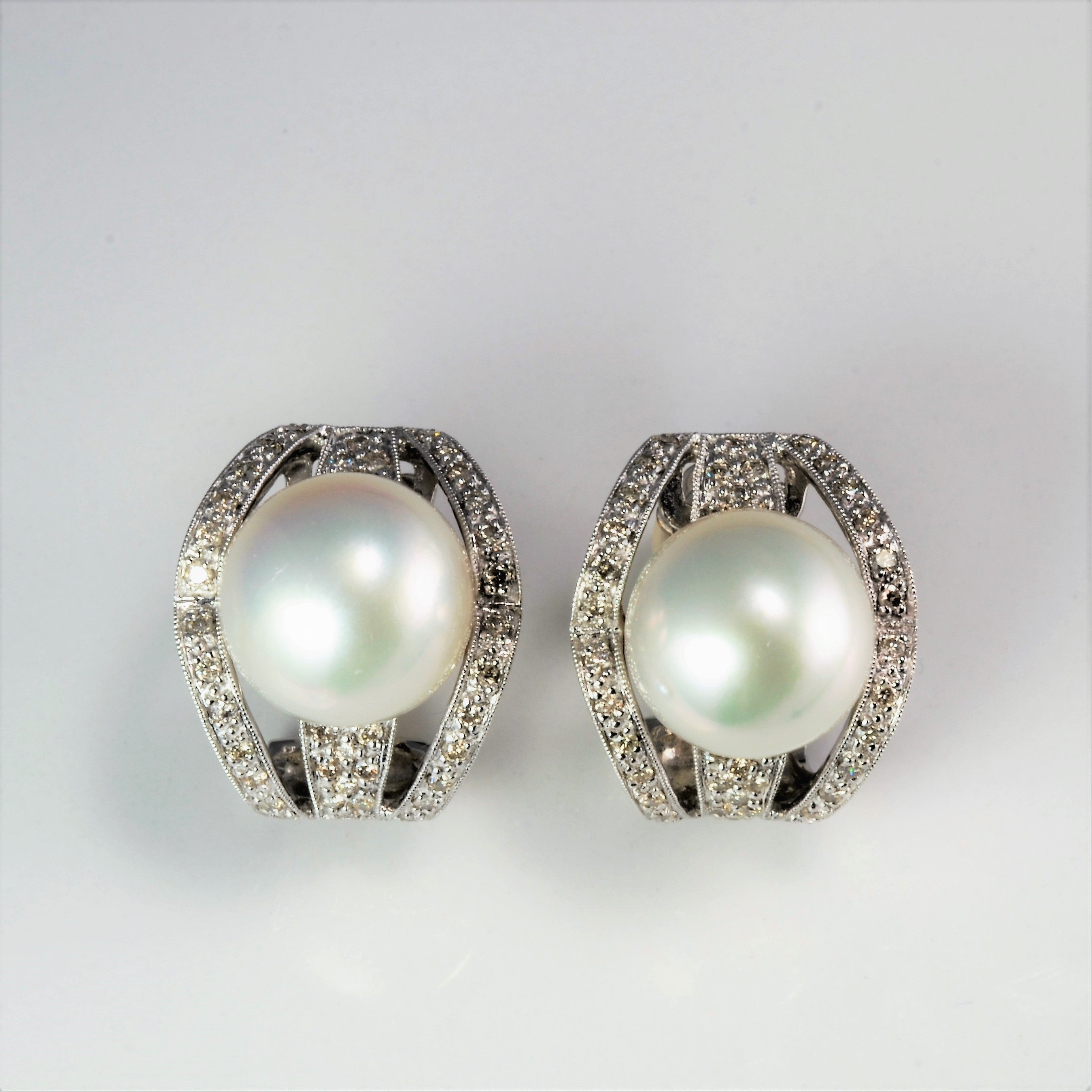 Cluster Diamond & Pearl Dome Clip Earrings | 0.78 ctw | – 100 Ways