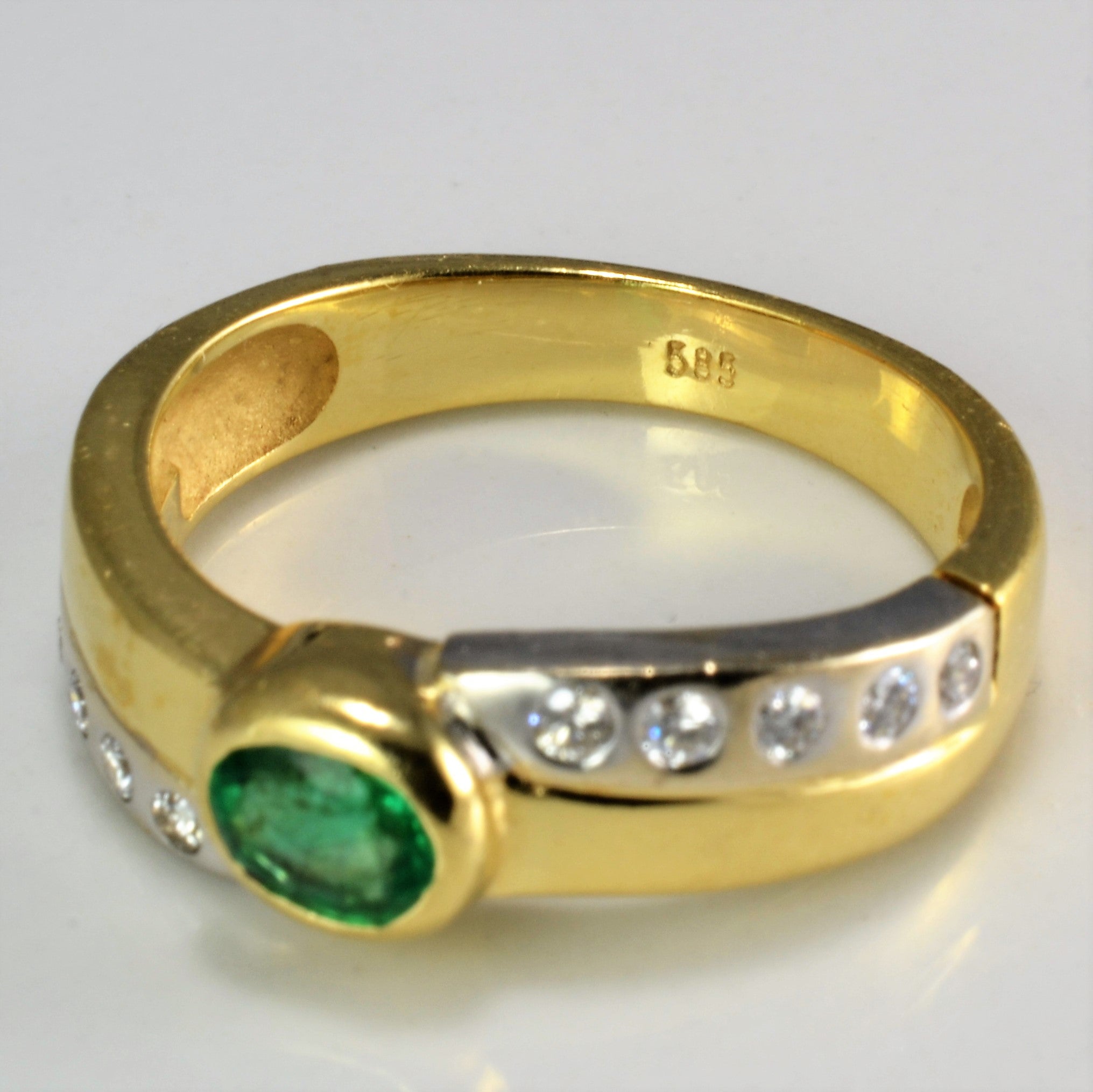 Emerald & Diamond Two Tone Gold Ring | 0.20 ctw, SZ 6.75 |