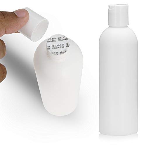 6 PCS Empty White HDPE Bottle 8 oz - Cosmo Round Plastic Bottles - 24/410 White Disc Cap - 24 mm PS 