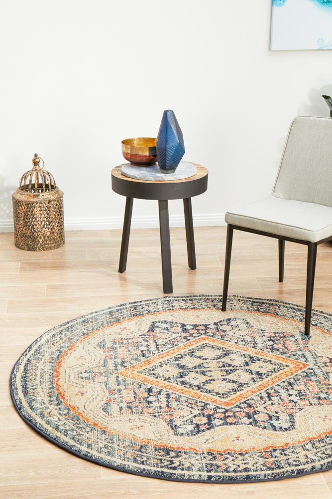 Bequest Souvenir Navy Round Rug