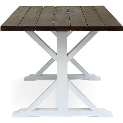 Mayo Rustic Farmhouse Acacia Wood Dining Table, Dark Brown and White