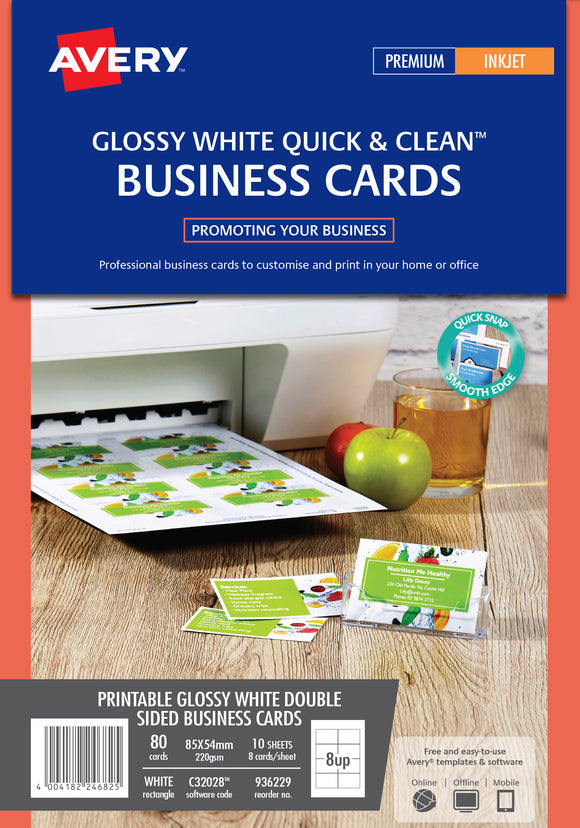 Avery White Quick & Clean™ Inkjet Business Card Gloss