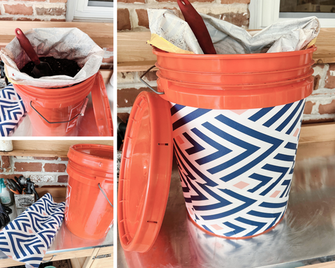 Soil bucket made nice with a colorful cover