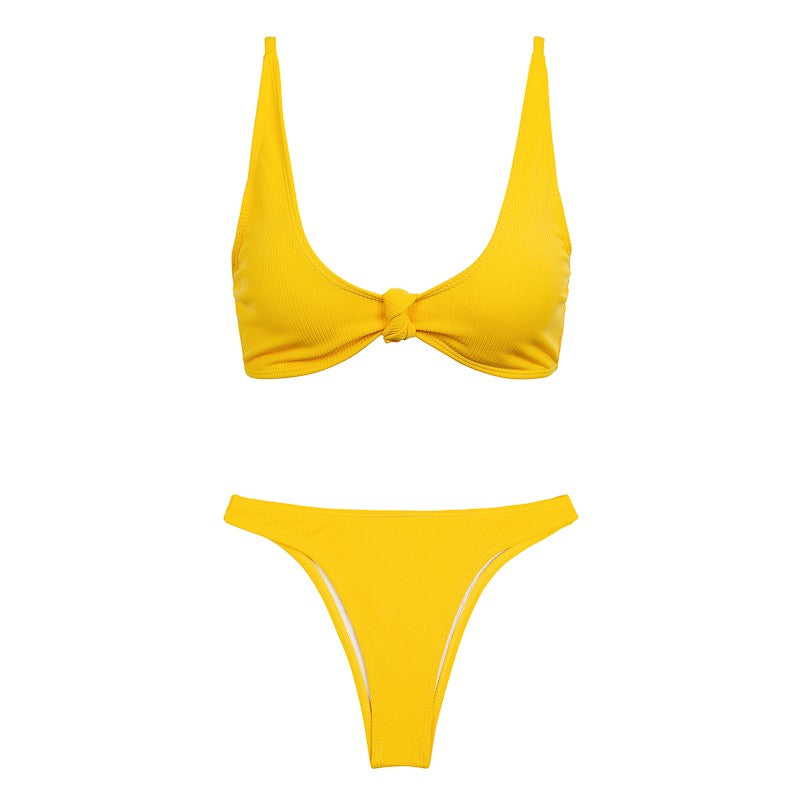 Bikinx Knot deep v swimwear women 2018 yellow bikini Push up sexy swim ...