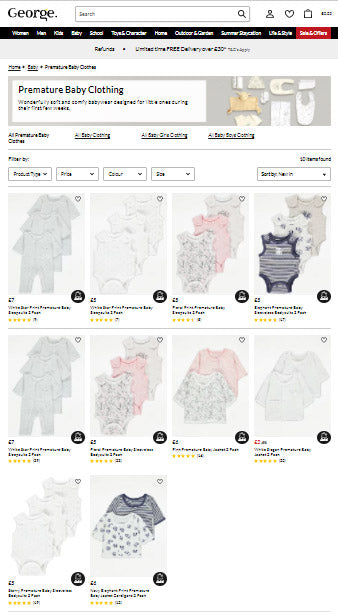 Premature baby clothes Asda