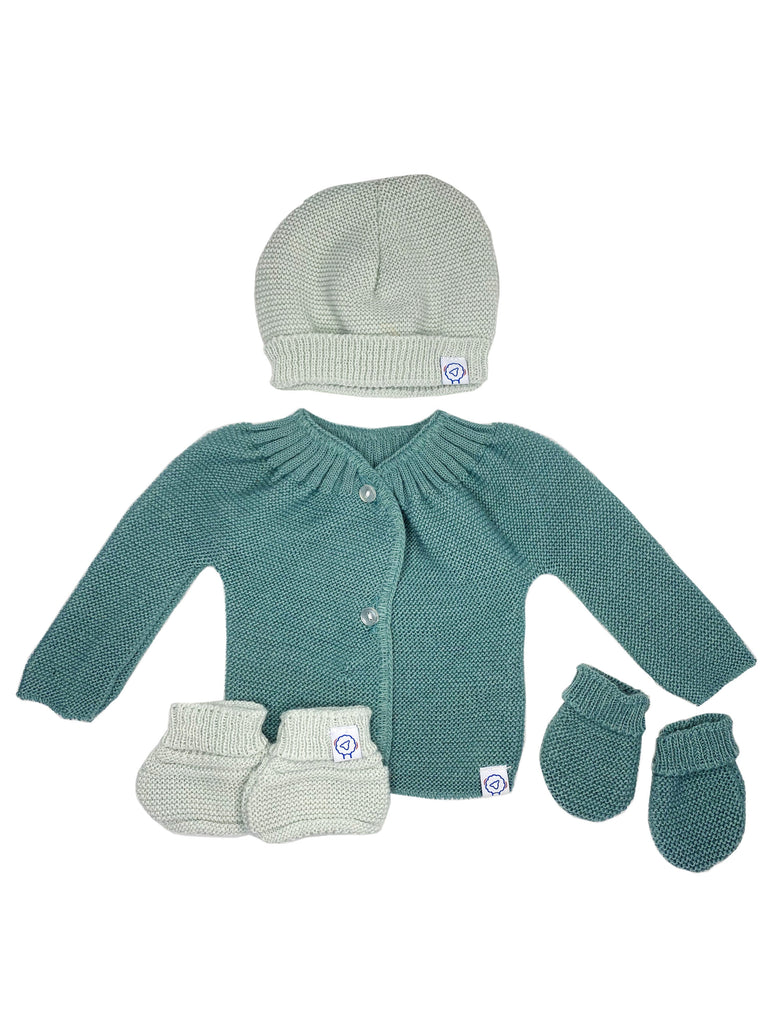 Knitted Cardigan, Hat, Mittens 