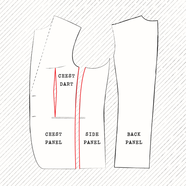 Men's suit jacket pattern with panels and darts