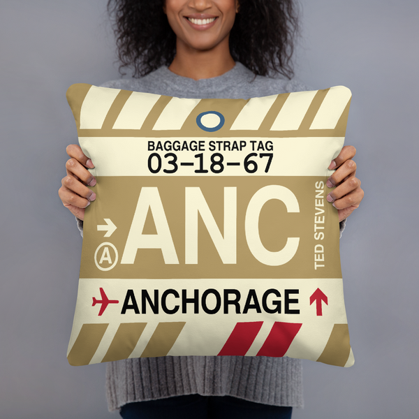 ANC Anchorage Baggage Tag Pillow • Cool Airport Code Stuff • RWY23