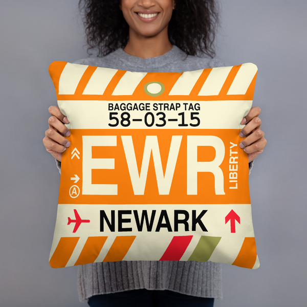 EWR Newark Baggage Tag Pillow • Cool Airport Code Stuff • RWY23
