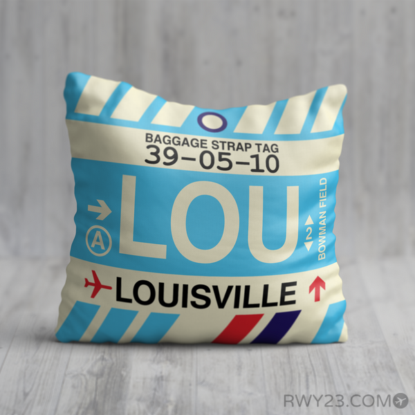 LOU Louisville Baggage Tag Pillow • Cool Airport Code Stuff • RWY23