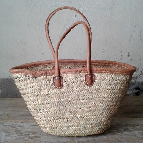 French Market Basket, handmade, leather, linen, one of a kind