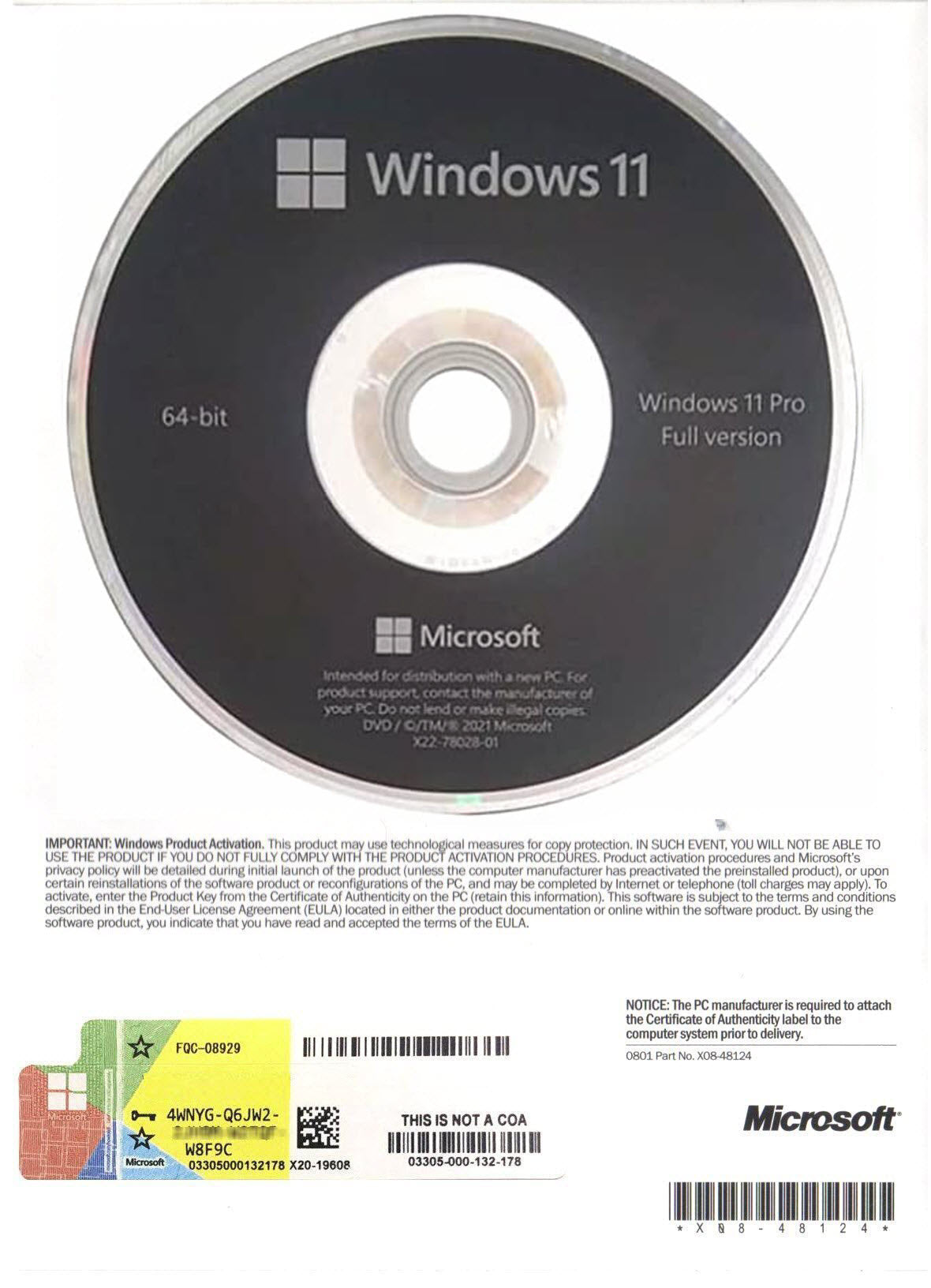 Windows 11 Pro 64 Bit DVD Media & Product Key Retail 2 Pc's