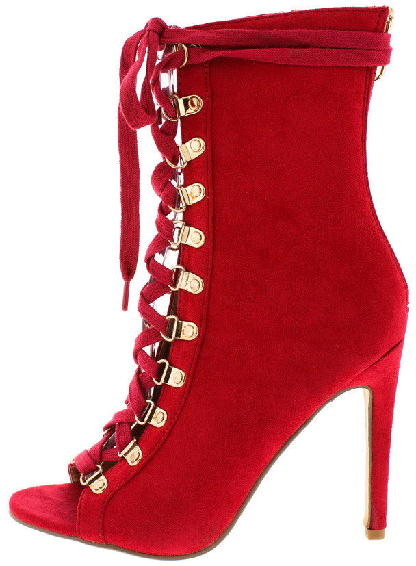 red suede lace up boots