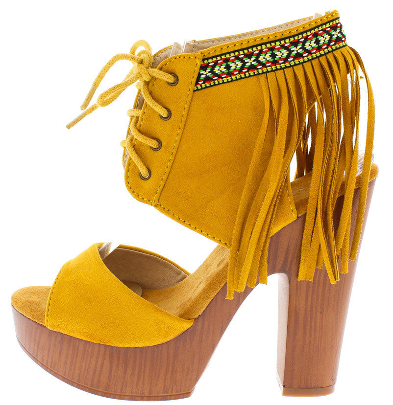 yellow fringe heels