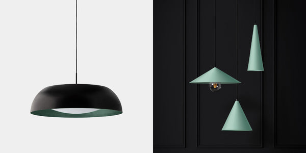 Lumi Lighting Hunter pendant in sage, Piatto pendants in sage