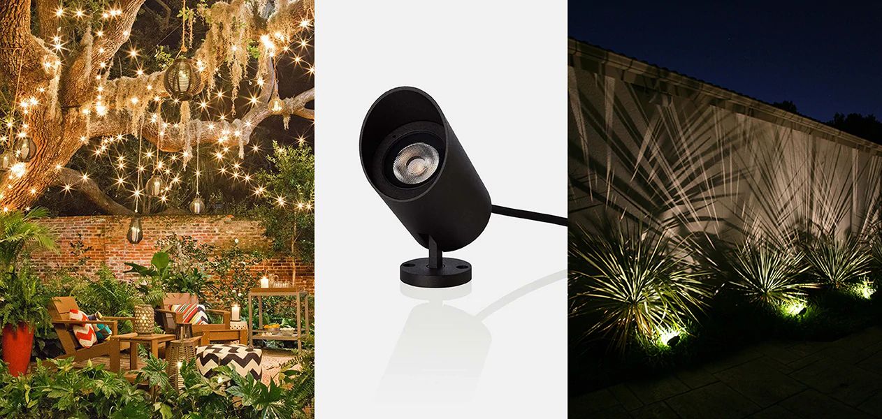 Lumi Lighting Elena landscaping spotlight for uplighting in garden