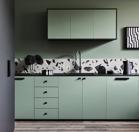 Laminex sage green kitchen styling by Bree Leech photography by Lisa Cohen