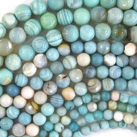 10mm matte blue stripe agate round beads 15.5" strand