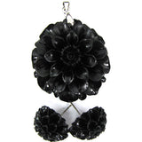 36mm synthetic coral carved chrysanthemum flower pendant earring pair black