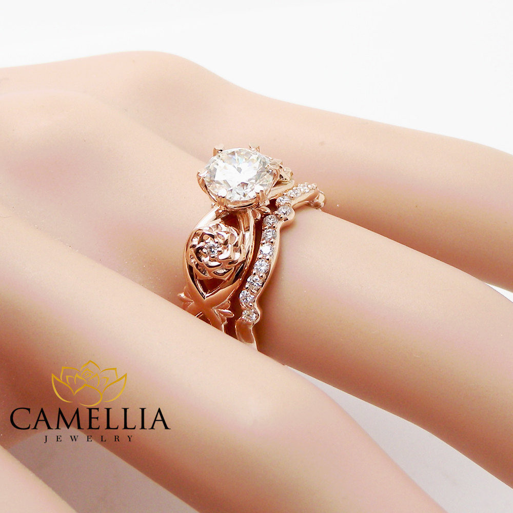 Unique Diamond Promise Rings Rose Gold Ring Set Real Diamond