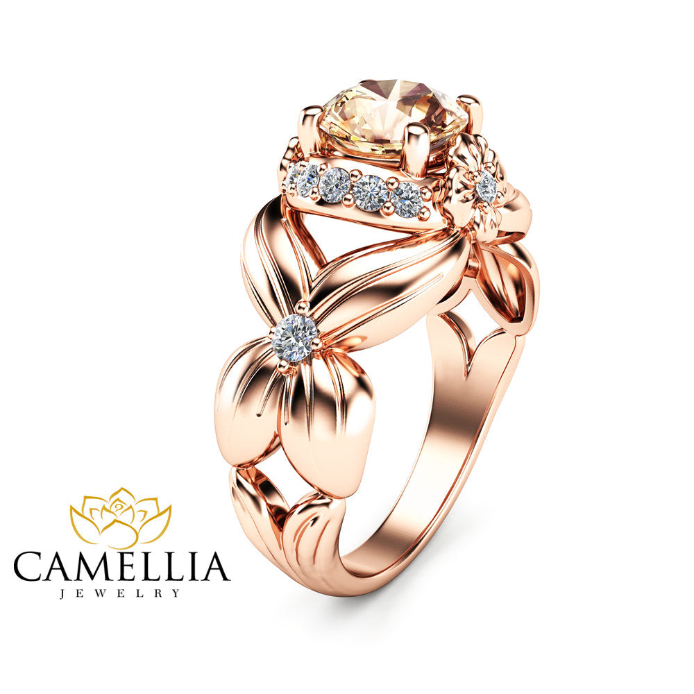 Flower Design Engagement Ring 14K Rose Gold