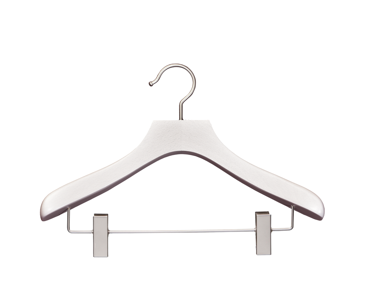 17” Flat Wooden Shirt Hanger, No Notches, White Gloss