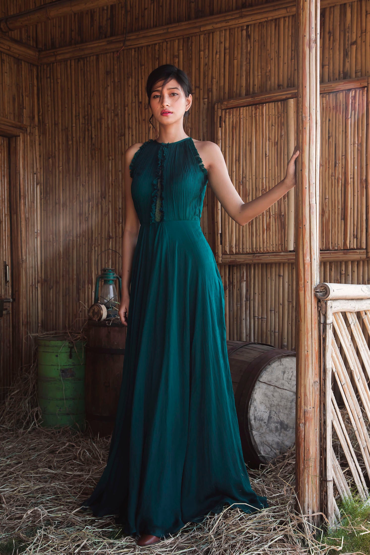 bottle green gown