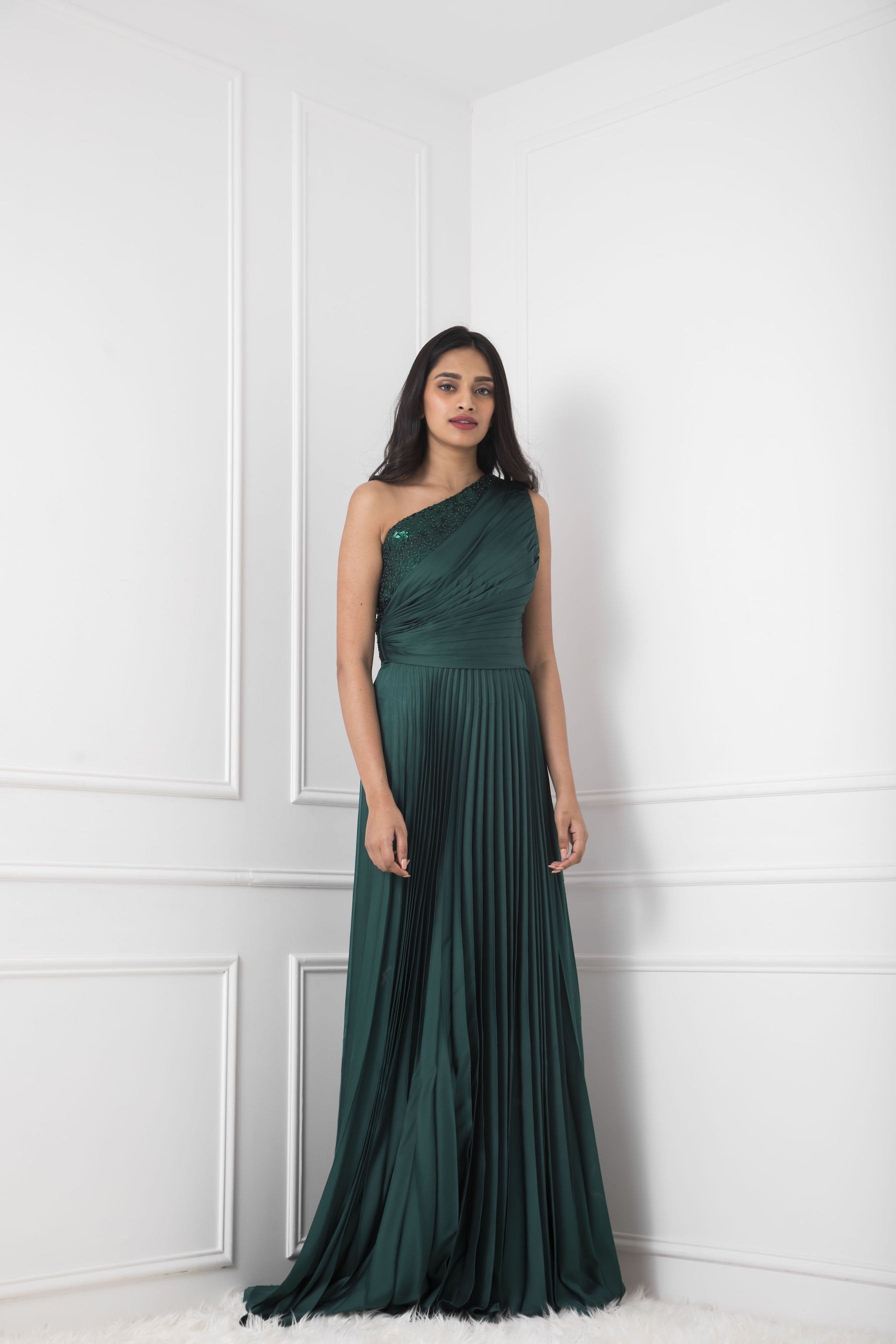 bottle green gown