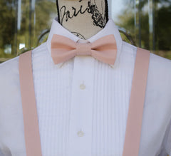 blush pink bow tie and suspenders