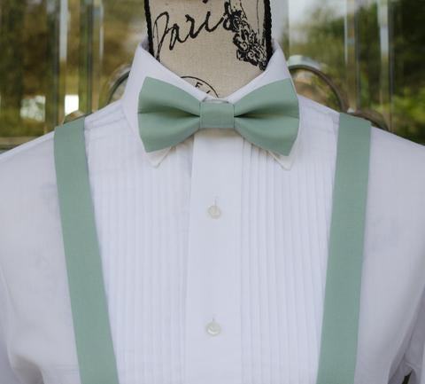 Dusty Jade Bow Tie and Suspenders