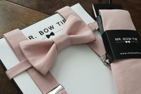 mens wedding suspenders and bowtie in blush pink